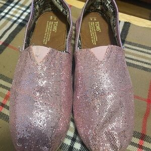 TOMS Pink Glitter Classic Slip-Ons
